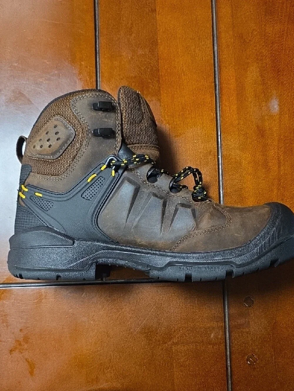 Keen Brown and Black Men's Waterproof Mid-Height Hiking Boot with Yellow Accents